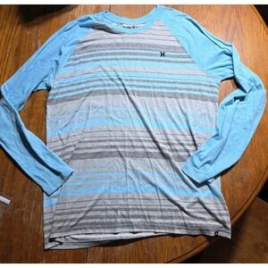Hurley Long Sleeve Tee T Shirt Mens Size XL Blue Stripe Raglan Skater Casual